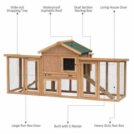 80 Inch Deluxe Wooden Chicken Coop with Nesting Boxes